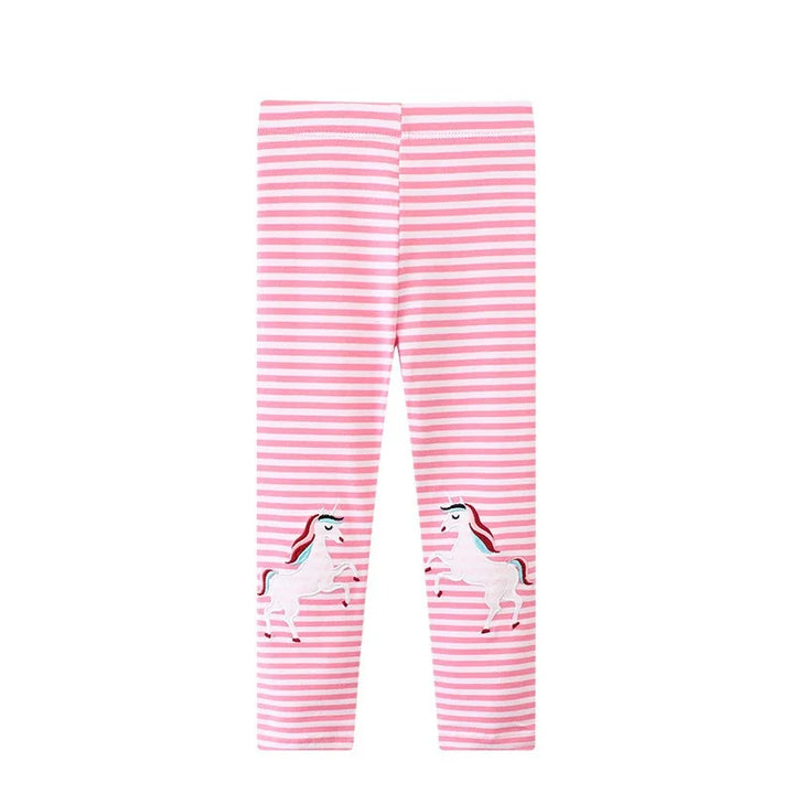 Girls Leggings Unicorns Embroidery Striped Pants