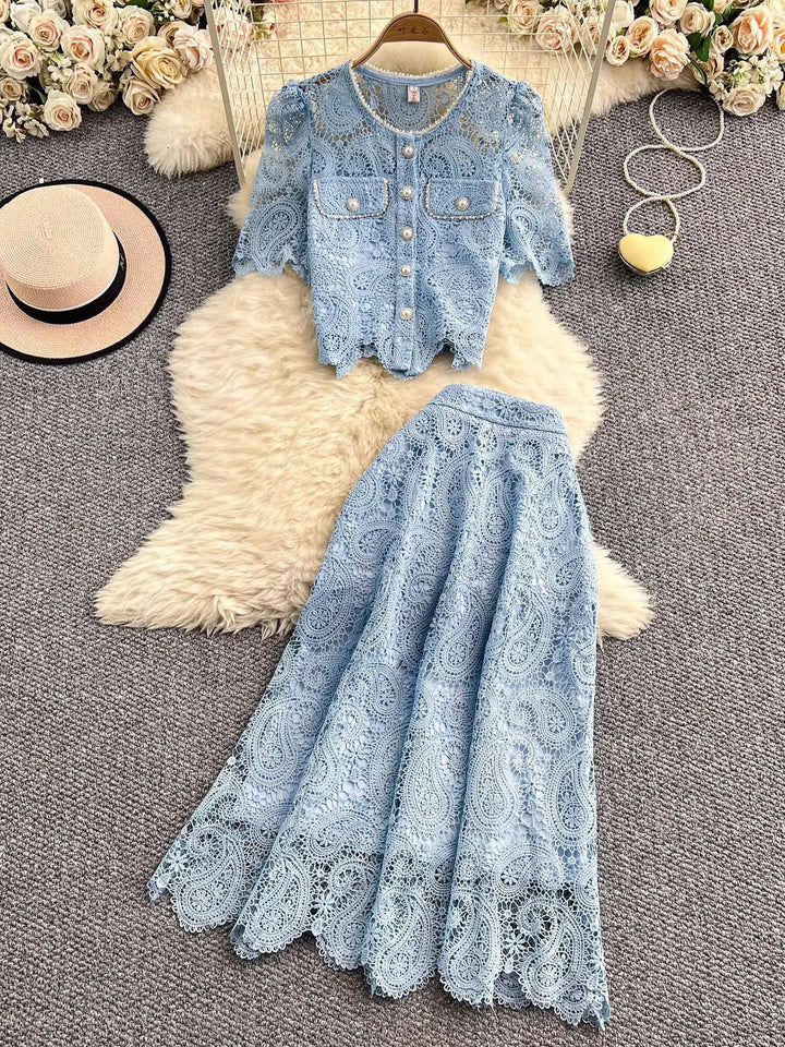 Elegant Pearl Long Dress Suits Women 2-Piece Sets
