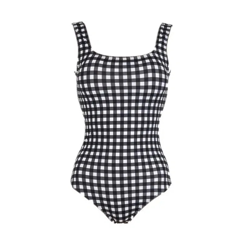 One Piece Women Plaid Swimsuit