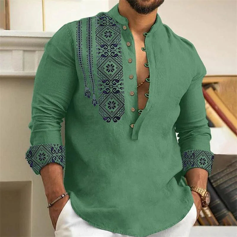 Men's linen long-sleeved shirt,-Bennys Beauty World