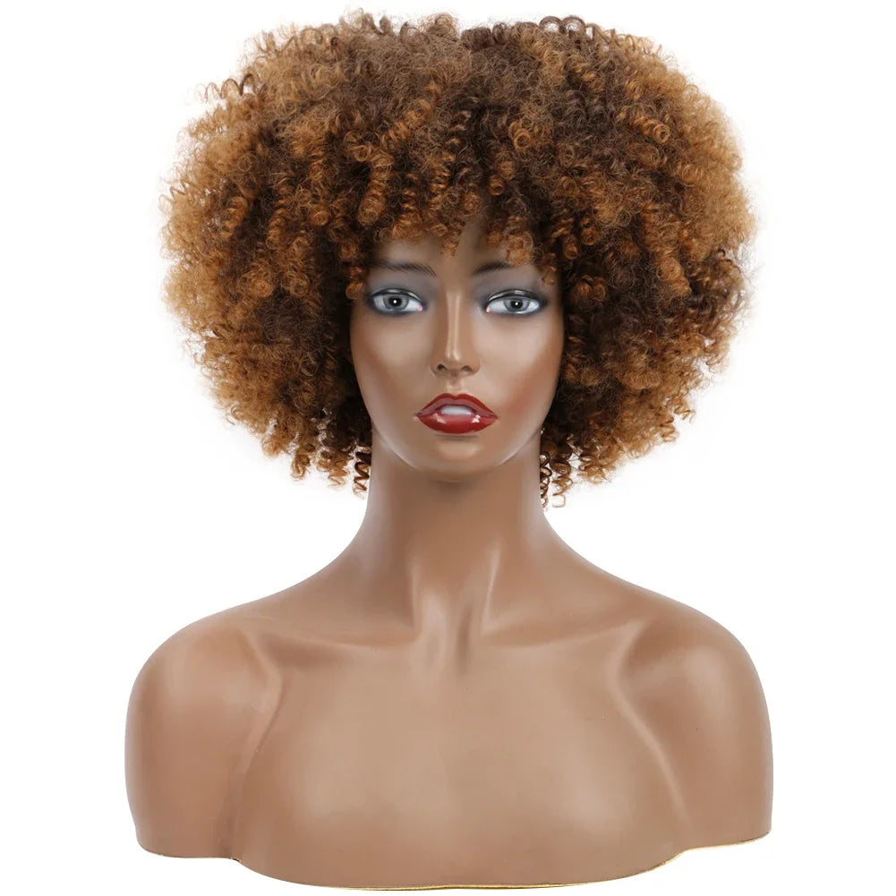 Afro Kinky Curly Wigs With Bangs Synthetic Wigs