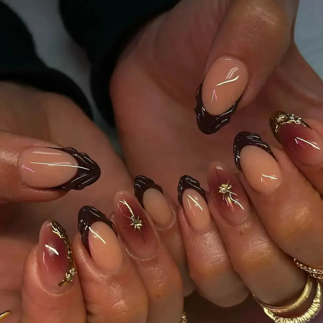 French Almond Press-On Nails – 24 Pcs Blue Star Pattern False Nails-Nails-Bennys Beauty World