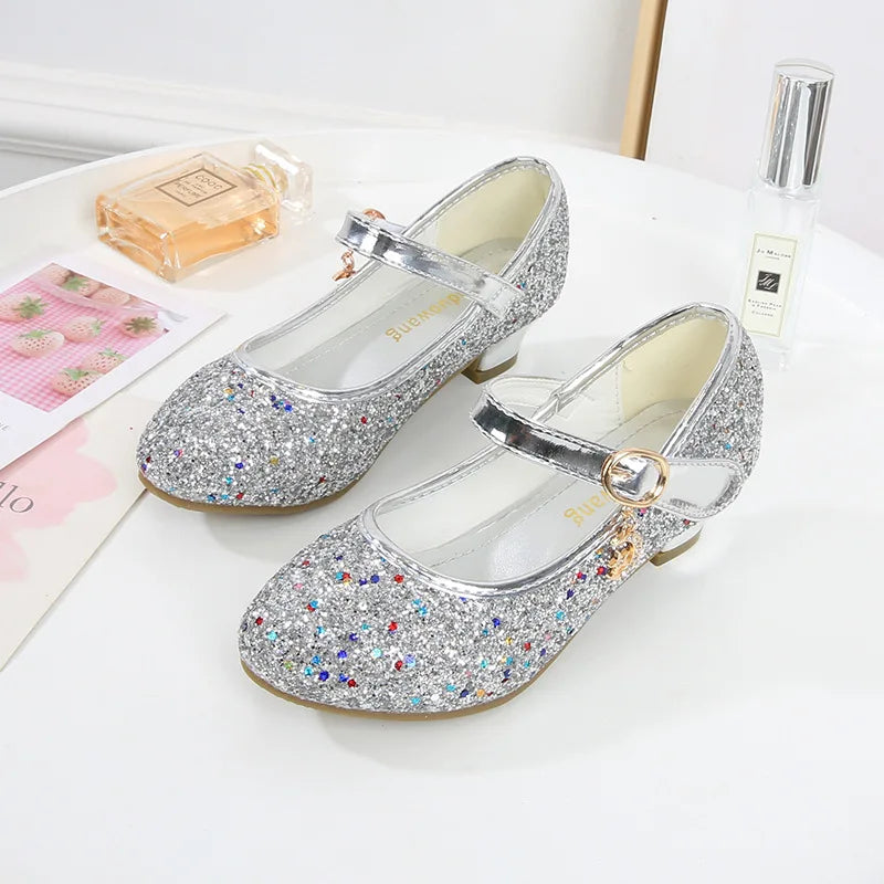 Girls' Purple High Heels For Kids Princess Leather Shoe