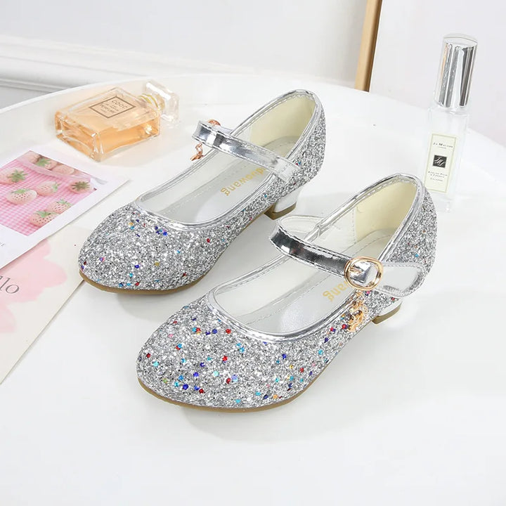 Girls' Purple High Heels For Kids Princess Leather Shoe