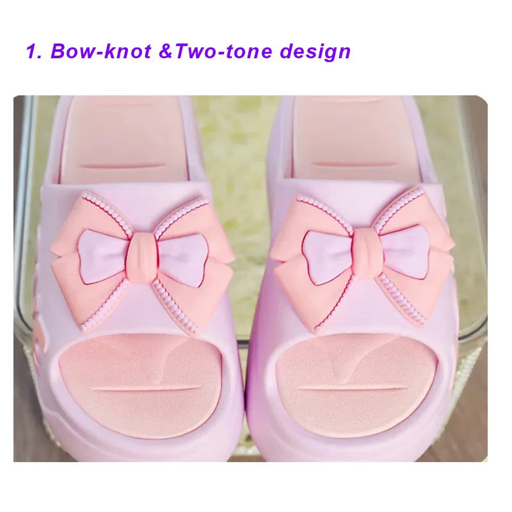 White Pink Bow-knot Slippers Woman High Platform EVA Slides
