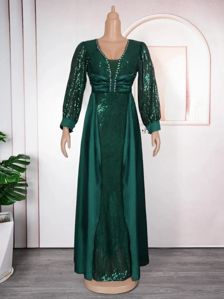 African Dresses for Women Fashion Plus Size Sequin Evening Party Dress-African Dresses-Bennys Beauty World
