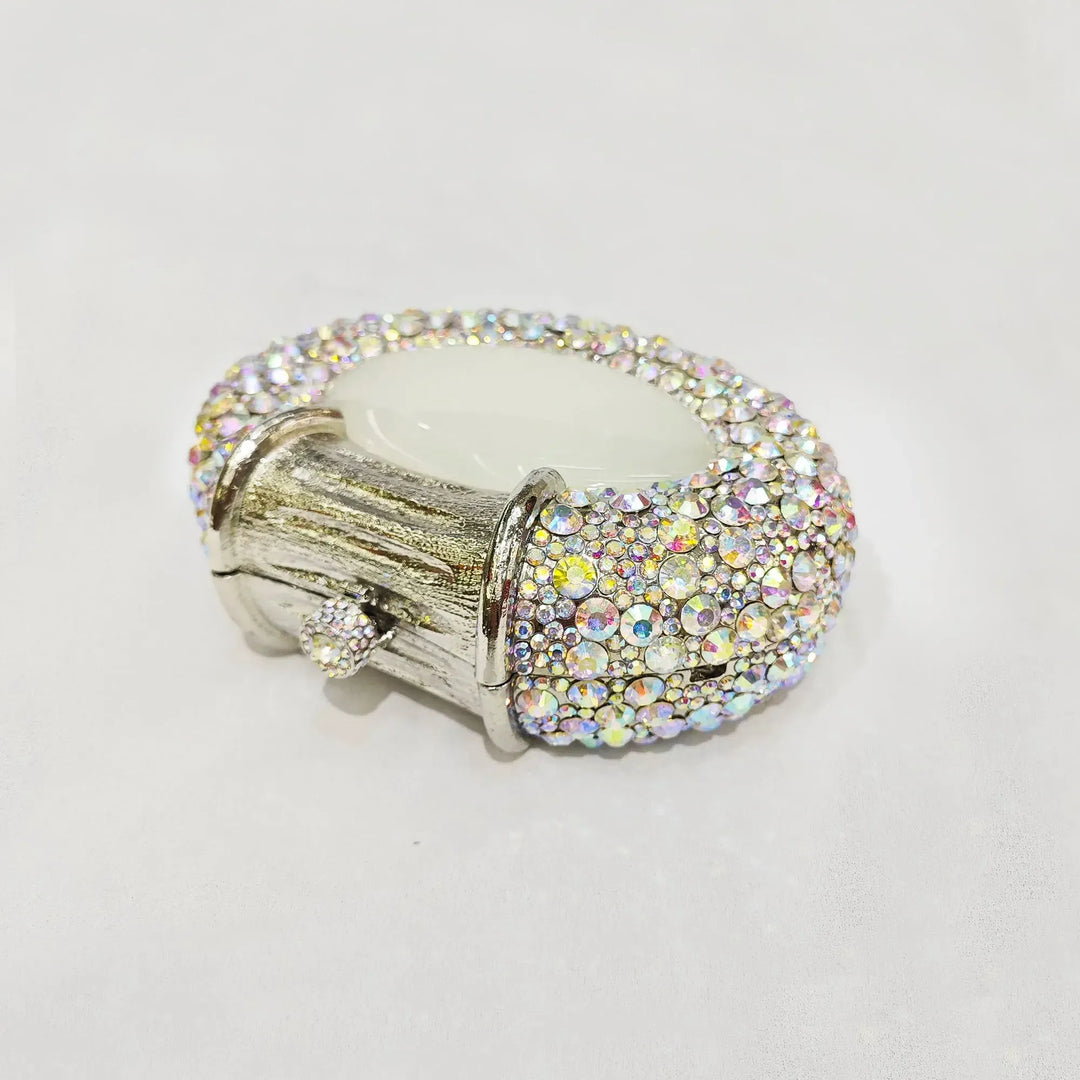 Large Stone Hard Metal Evening Clutch Bag