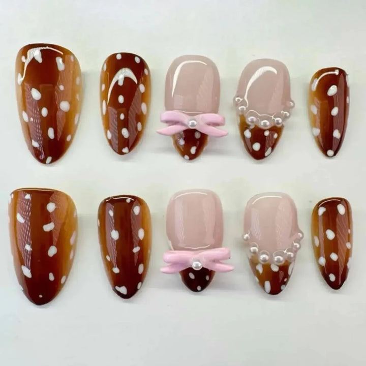 Almond Press-On Nails – 24 Pcs Flower Pattern False Nails | Bennys Beauty World-Nails-Bennys Beauty World