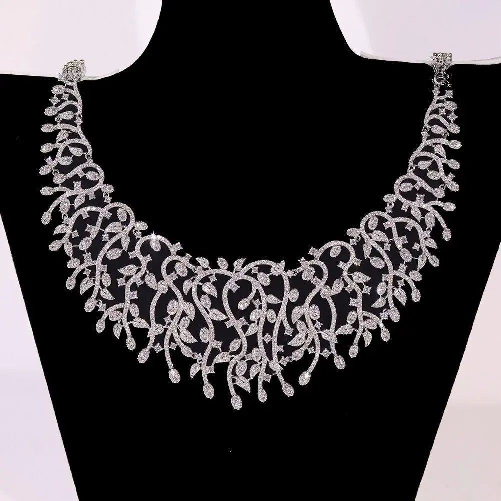 Cubic Zirconia Bridal Jewellery Set | Platinum Plated Necklace &amp; Earrings - Bennys Beauty World