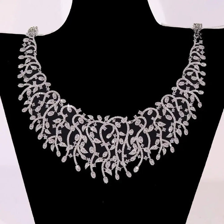 Cubic Zirconia Bridal Jewellery Set | Platinum Plated Necklace &amp; Earrings - Bennys Beauty World