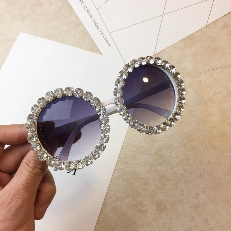 Diamond Crystal Round Sunglasses | UV400 Gradient Lenses