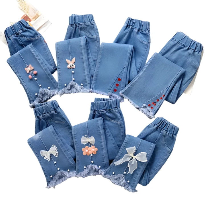 Baby Girls Jeans Casual Pants Kids Flower Bow Bell-bottoms Cowboy Jeans-Bennys Beauty World