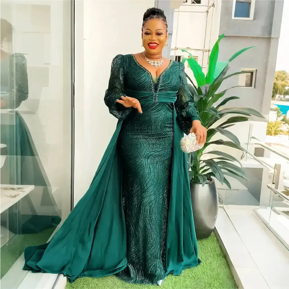African Dresses for Women Fashion Plus Size Sequin Evening Party Dress-African Dresses-Bennys Beauty World