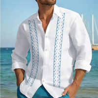 Men's Linen Shirts Casual Long Sleeve Shirts Striped Lapel Hawaiian Holiday Outfits-Shirts-Bennys Beauty World