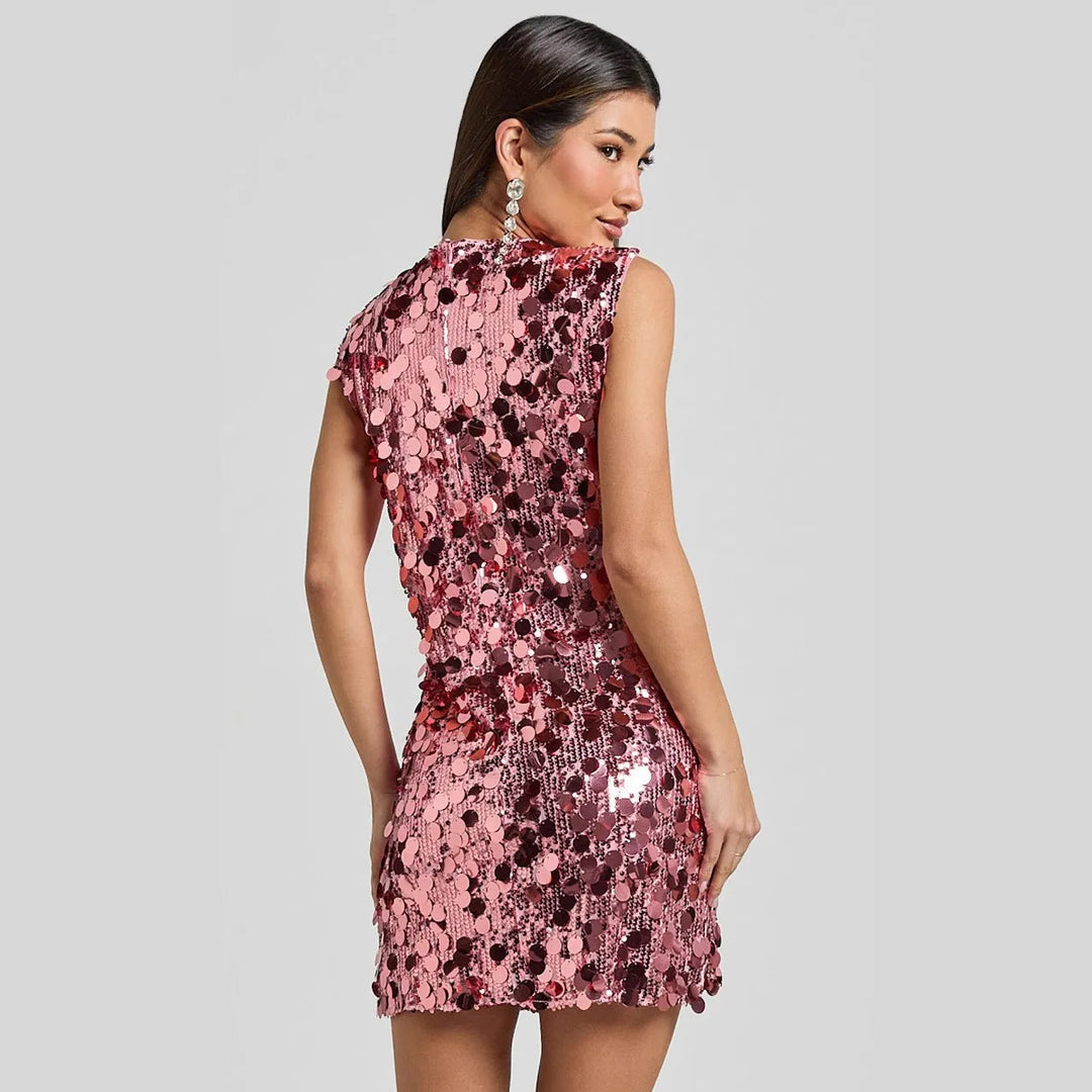 Sequin Round Neck Sleeveless Mini Dress
