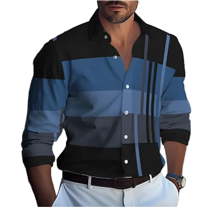 Striped Men's Business Casual 3D Printed shirt Spring/Summer Top-Shirts-Bennys Beauty World