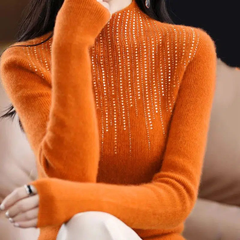 Crystal Turtle Neck Sweater For Women