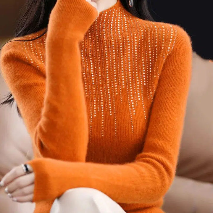 Crystal Turtle Neck Sweater For Women