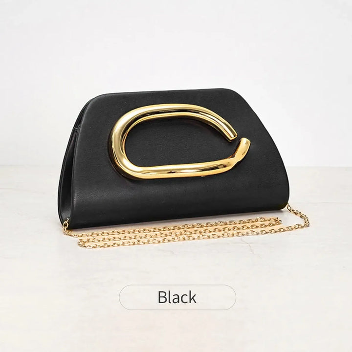 Gold Metal Buckle Box Clutch Fashion Women&