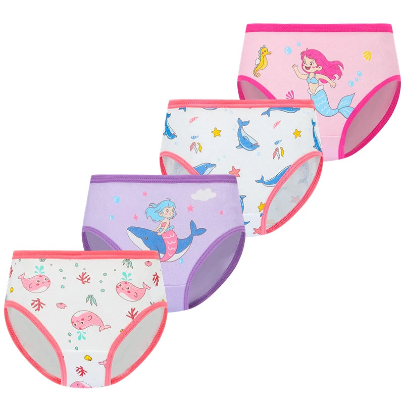 Girls Cotton Cartoon Underwear 4-Pack
