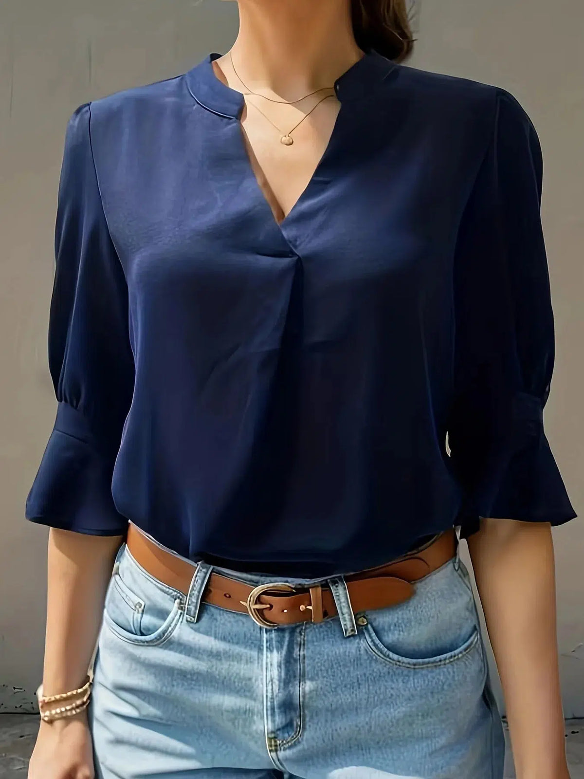 Women Fashion Solid Color Blouses Shirts Casual V Neck Tops-blouse-Bennys Beauty World