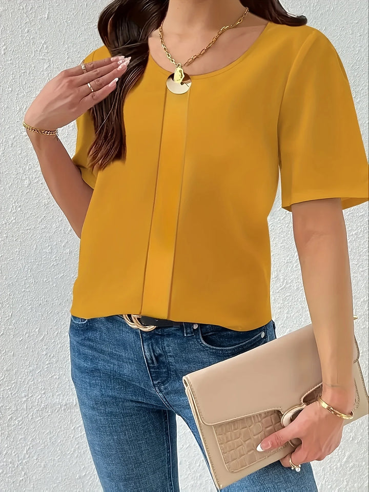 Women’s Elegant Loose Fit Blouse – Solid Color Short Sleeve Shirt-Blouse-Bennys Beauty World