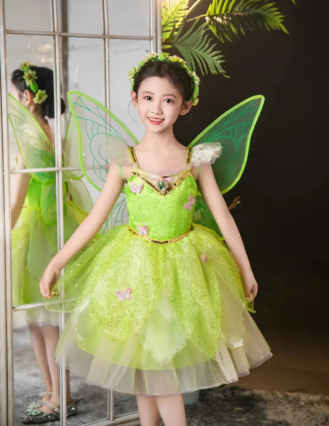 Girls Tinker Bell Princess Dress – Fairy Costume with Puff Sleeves for Toddlers & Kids-Bennys Beauty World