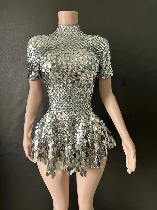 Rhinestone Sequin Mini Party Dress-Dresses-Bennys Beauty World