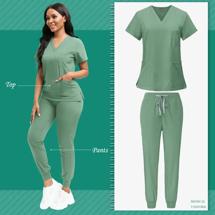 Nurse Uniform for Women Nursing Solid Surgical Gown-Scrubs-Bennys Beauty World