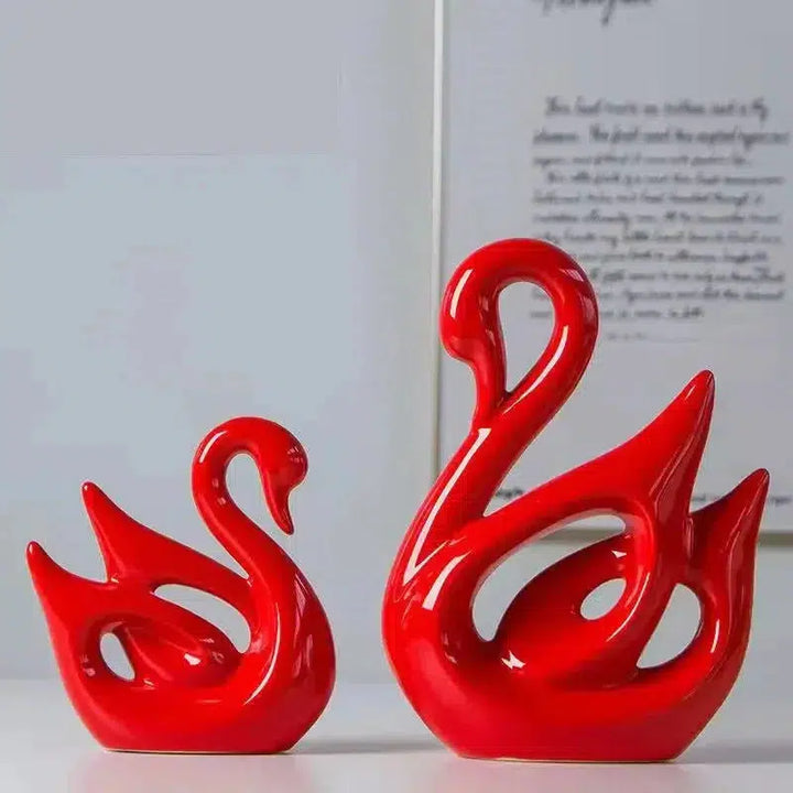 Nordic Ceramic Swans Couple White Black Red Decoration Animal Shape Porcelain Swans Ornaments Home Wine Cabinet Crafts-Arlik interiors