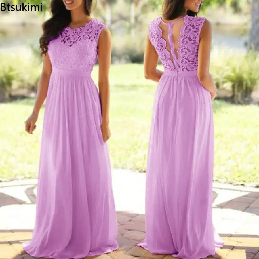 Elegant Lace Patchwork Maxi Dress Women-Dresses-Bennys Beauty World