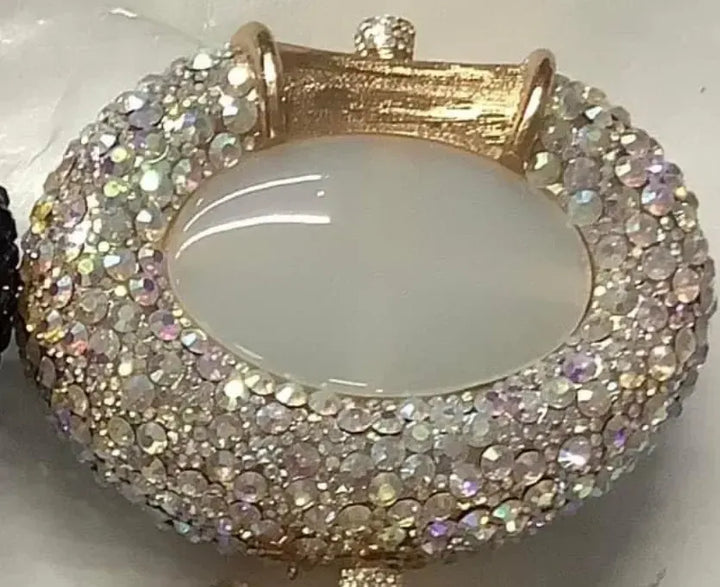 Large Stone Hard Metal Evening Clutch Bag