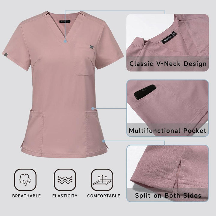 Multicolor Scrubs Short Sleeve Tops+Pants Nursing Uniform-Scrubs-Bennys Beauty World