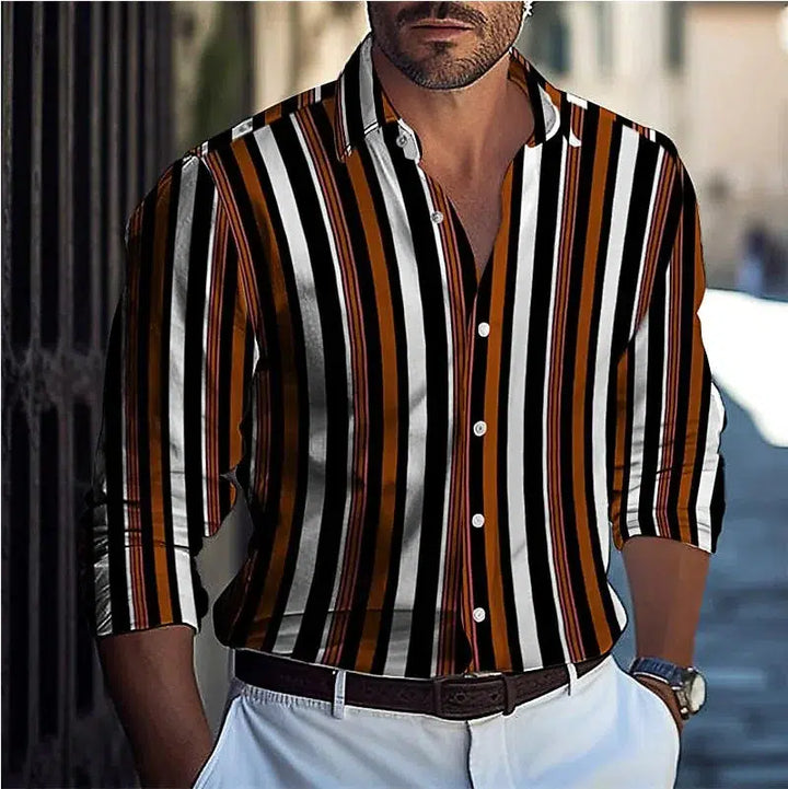 Striped Men's Business Casual 3D Printed shirt Spring/Summer Top-Shirts-Bennys Beauty World