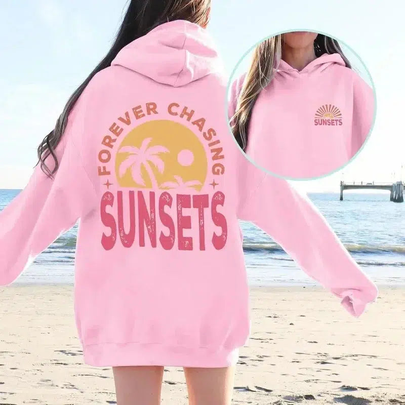 Womens Pink Palm Puff Hoodie Fleece Sweatshirts