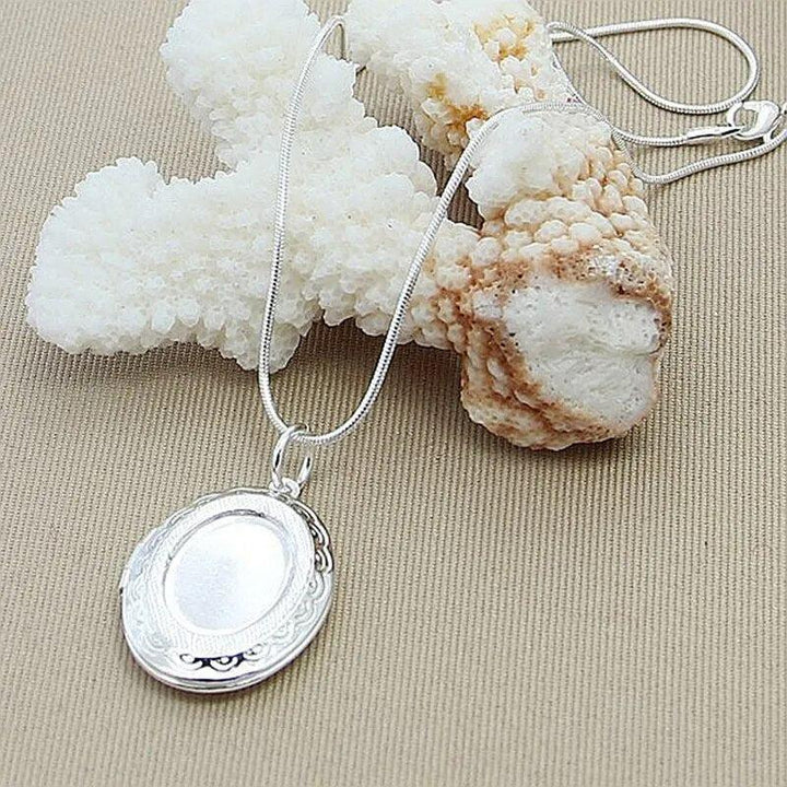 925 Sterling Silver Oval Round Photo Frame Pendant-Photo Frame-Arlik interiors