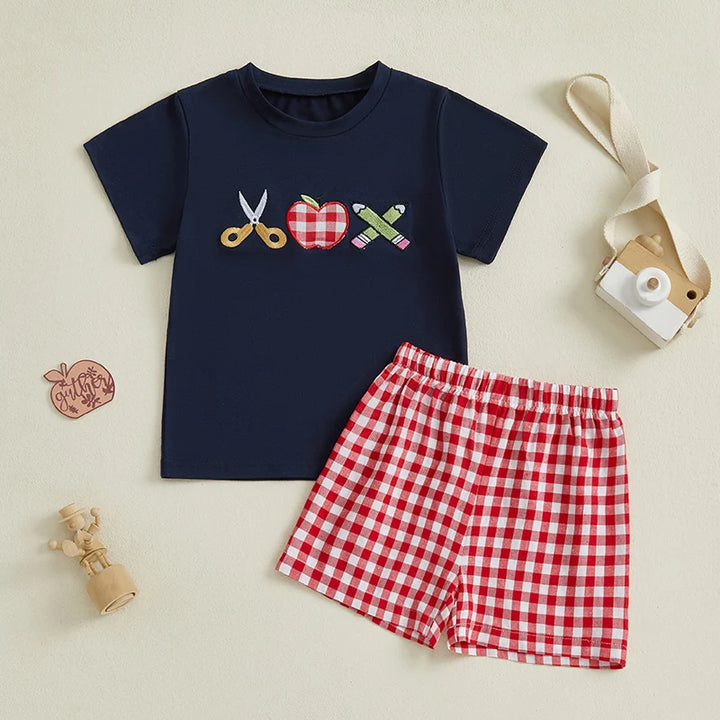 Boys Summer Outfit Tee and Plaid Shorts Set f-Outfit Set-Bennys Beauty World
