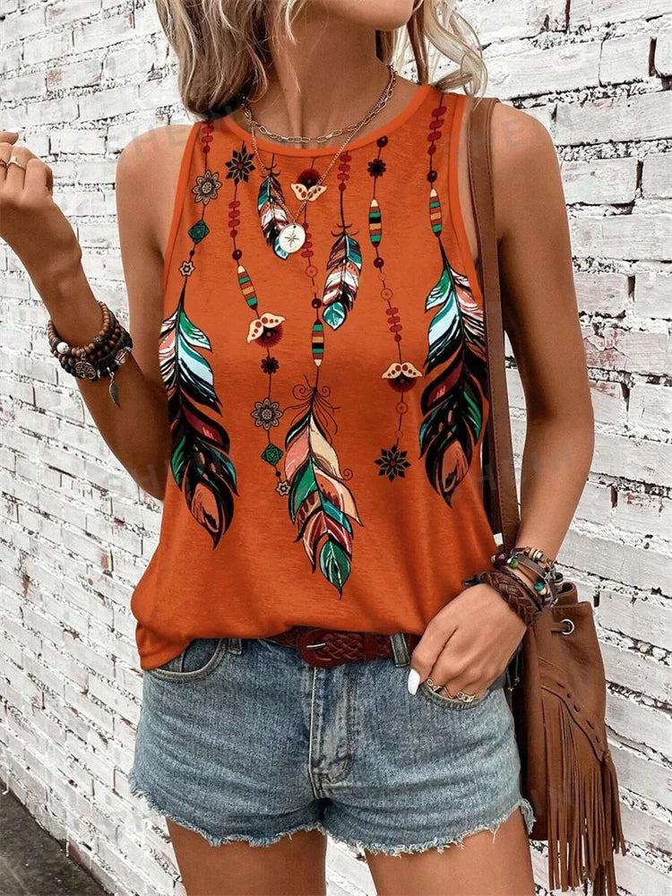 Leopard Print Crew Neck Tank Top