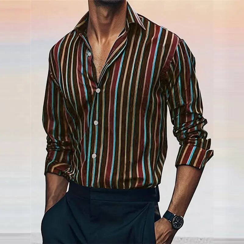 Men's Striped Long Sleeve Shirt – Stylish Casual Dress Shirt-Shirt-Bennys Beauty World