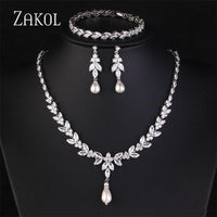 Zirconia Leaf Necklace Earrings Rings Bracelets Set for Women-necklace-Bennys Beauty World