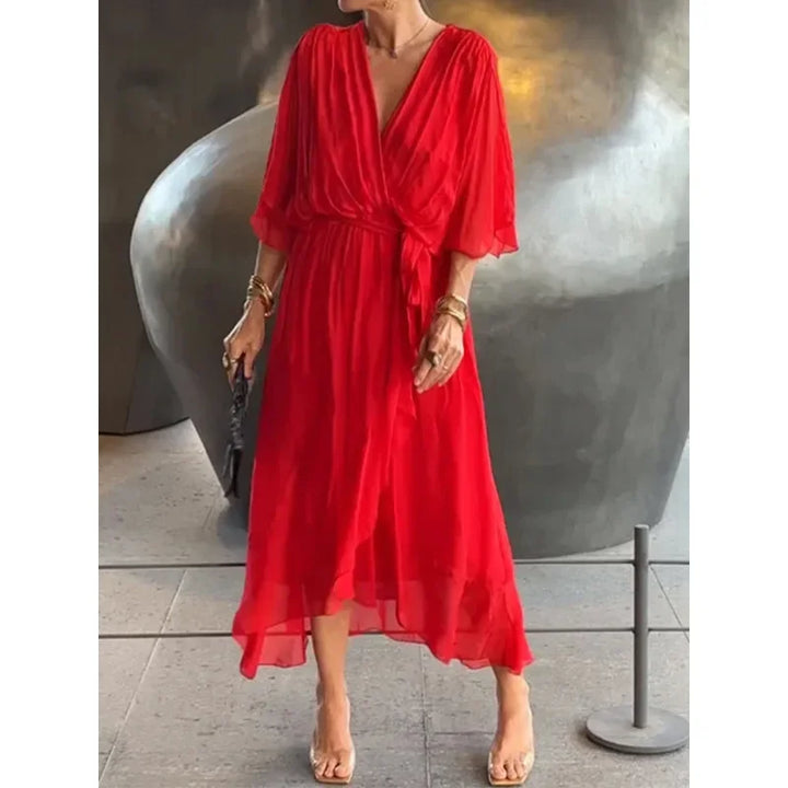 Women's Summer Dresses Solid Color Bat Sleeves Long Dress-Dresses-Bennys Beauty World