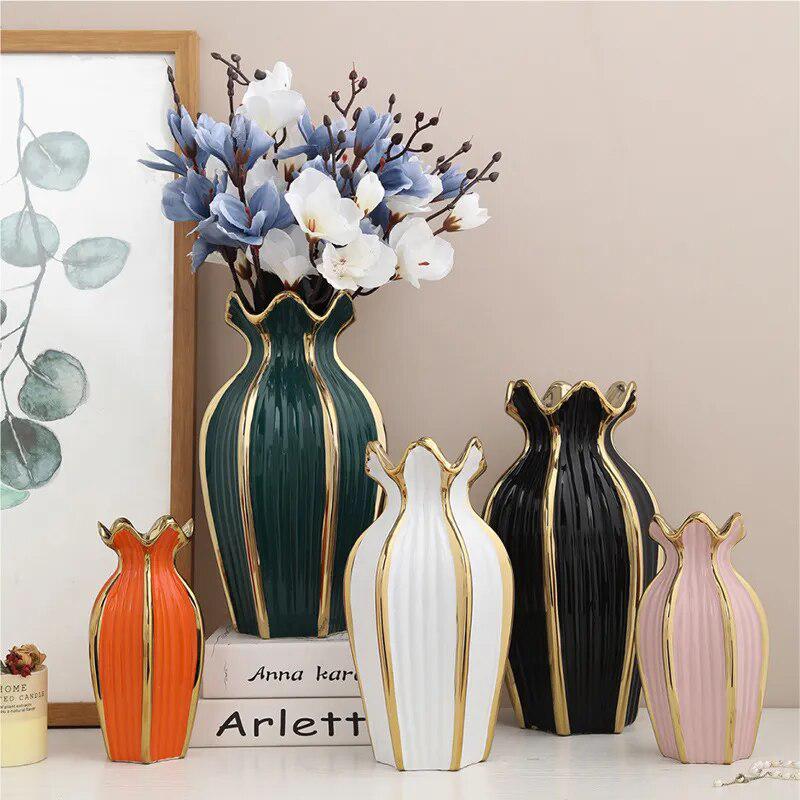 Simple Nordic ceramic vase modern electroplating ornaments creative light luxury handicraft living room flower arrangement home-Arlik interiors