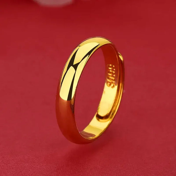 24K Gold AU999 Adjustable Open Wedding Band Ring – Minimalist Stackable Ring for Women &amp; Men-Rings-Bennys Beauty World