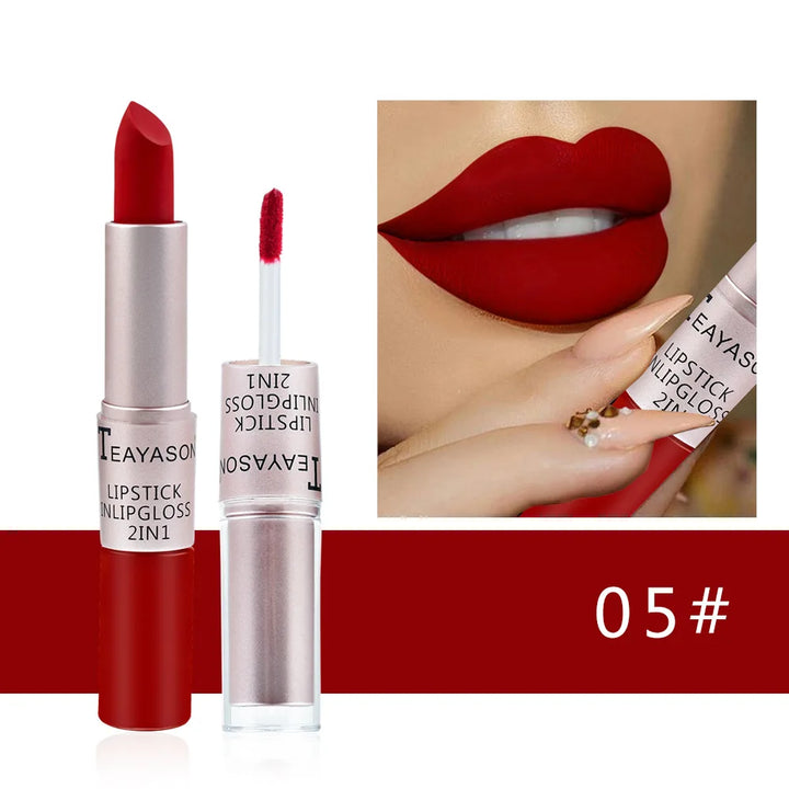Long Lasting Velvet Matte Lipstick Double Head Lip Gloss Non-stick