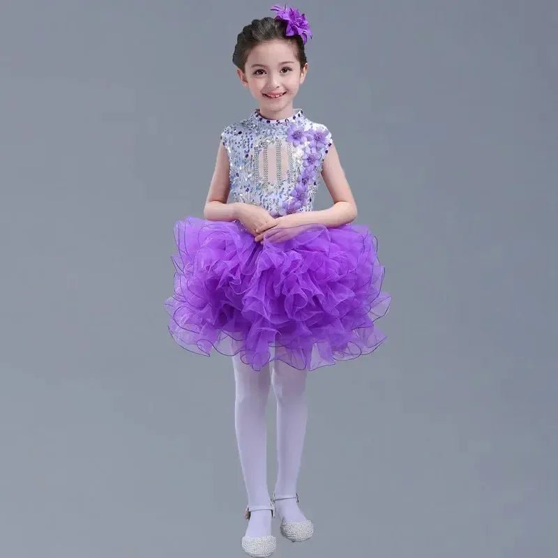Girls Sequined Tutu Dance Dress – Princess Performance Costume for Kids - Bennys Beauty World