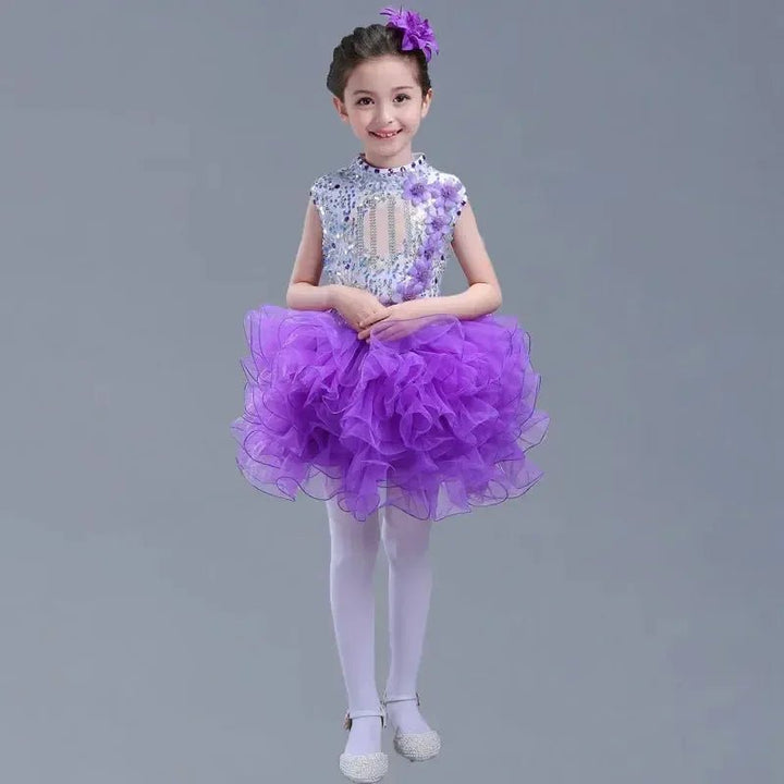 Girls Sequined Tutu Dance Dress – Princess Performance Costume for Kids - Bennys Beauty World