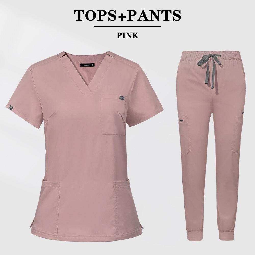 Multicolor Scrubs Short Sleeve Tops+Pants Nursing Uniform-Scrubs-Bennys Beauty World