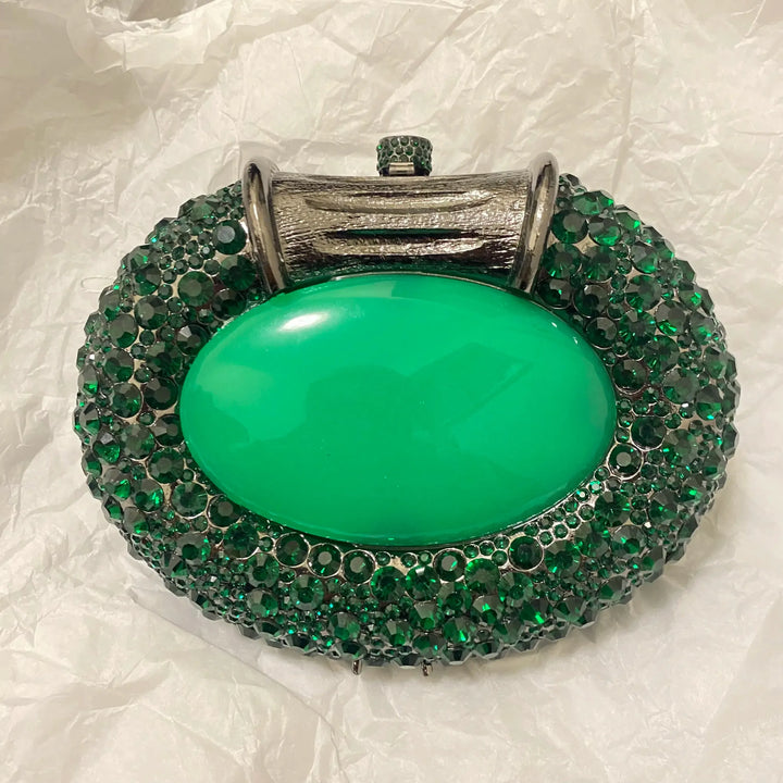 Large Stone Hard Metal Evening Clutch Bag