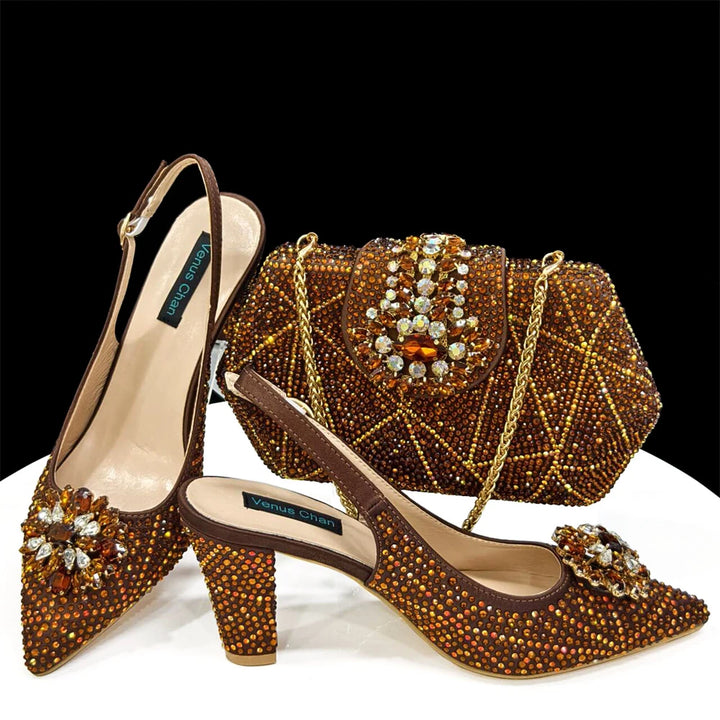 Ladies Italian Design Shoes And Bag Set Decorated with Rhinestone