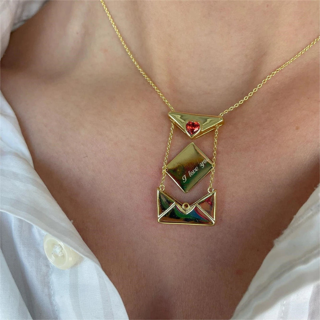 Valentine's Day Red Love Envelope Box Necklace